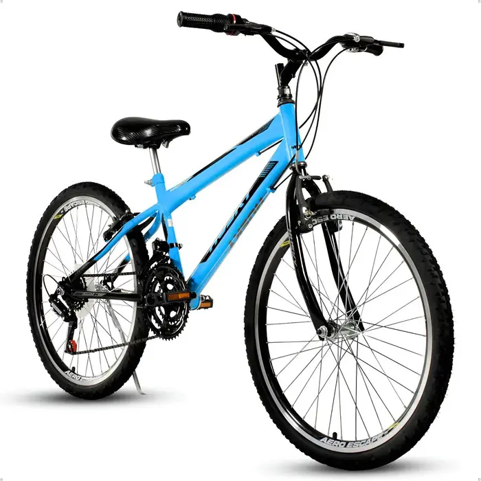 Bicicleta Infanto Juvenil Aro 24 Maculina 18v Volt Menino Azul Husky