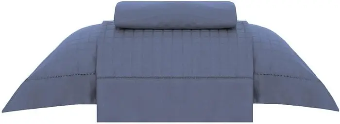 Buddemeyer Jogo de Cama Solteiro Cetim 300 Fios Damask Square 100% Algodão Azul 3 Peças