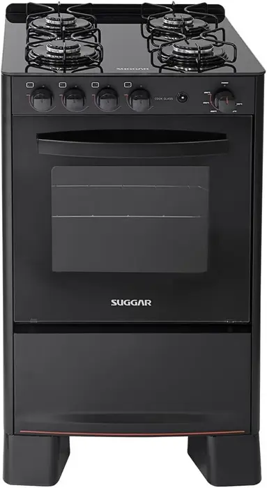 Fogão Suggar Cook Glass 4 Queimadores Mesa Vidro Preto Bivolt FGVCG410PT