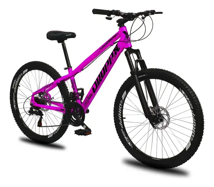 Bicicleta Aro 26 Dropp Freeride 21 Velocidades Freio a Disco Rosa e Preto