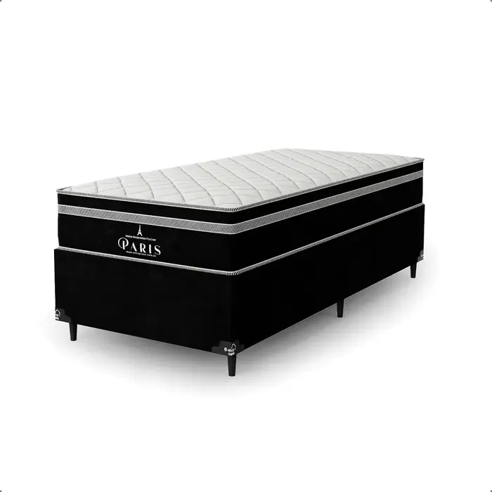 Cama Box Solteiro Paris com Colchão de Molas Ensacadas - Preto - 88x188cm