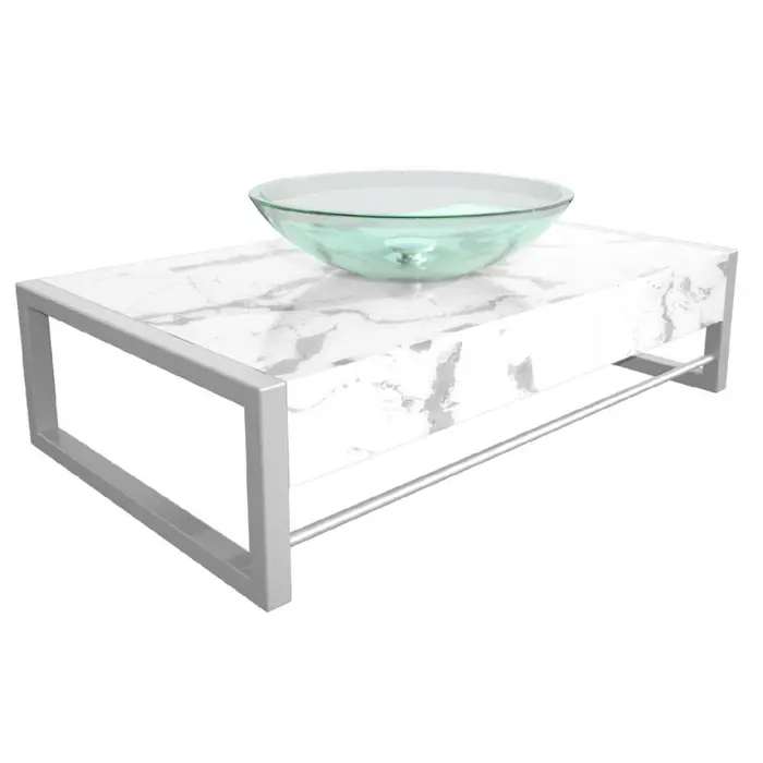 Gabinete Banheiro Cuba e Bancada Argos Branco 71,2cm Cris Metal