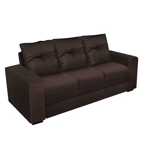 Sofá Estofado Valência 3 Lugares Suede Liso Marrom Escuro