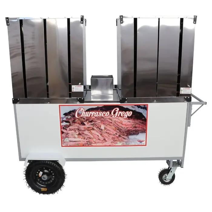 Carrinho Churrasco Grego BL38P-GS 2 Espetos Manuais com Rodas e Guarda Sol CEFAZ-BL38P/GS